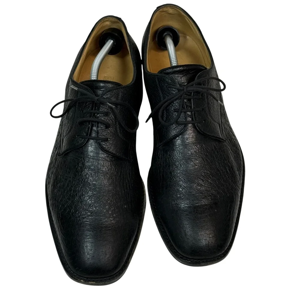 Gravati Mens Black Pebbled Leather Derby Shoes Handmade in Italy 11.5W 16133